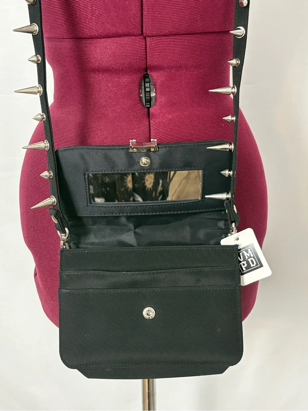 Black Shoulder Bag with Studded Strap - Women's Crossbody
